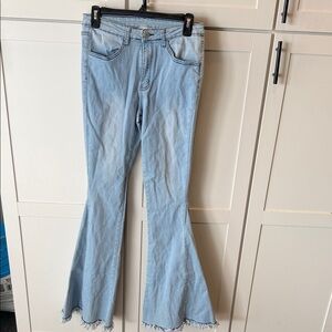 Stand Studio Light Blue Flare Jeans with Raw Hem
